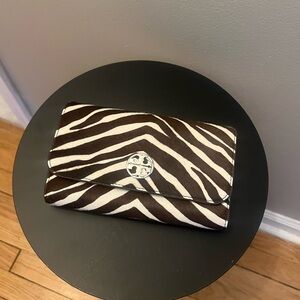 Tory Burch Brown and White Zebra Clutch